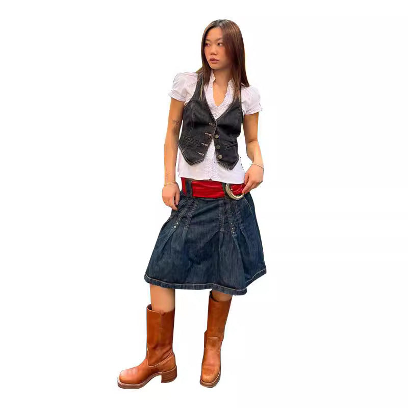 Damen Denim-Weste mit eleganten Knopfdetails und modernen Taschen Drune