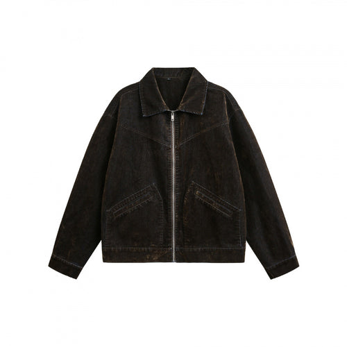 Herren Kastige Cord-Blousonjacke mit Metallreißverschluss, Hemdkragen und schrägen Eingrifftaschen Drune