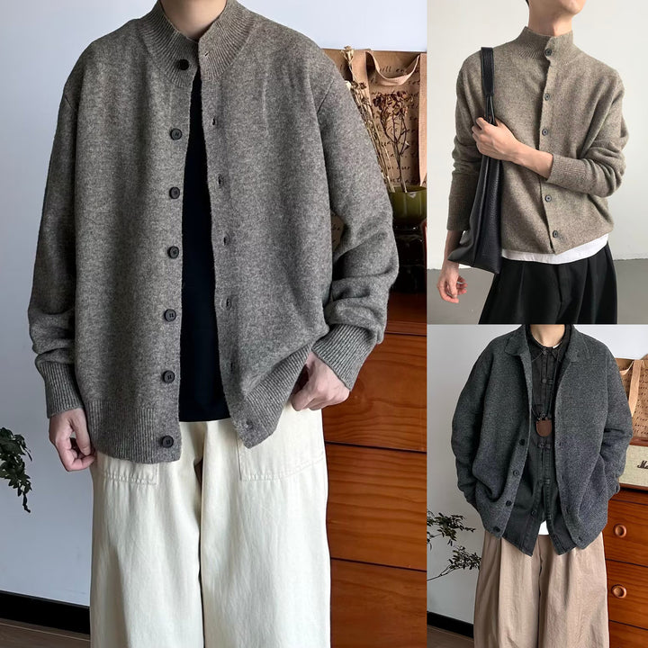 Herren Bequeme Strickjacke mit hohem Kragen und Knopfleiste Drune
