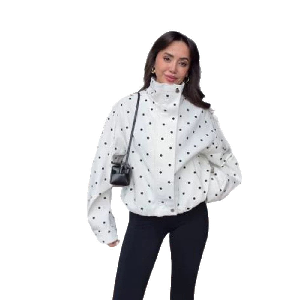 Damen Oversize-Blouson mit Stehkragen und Pünktchen-Print Drune