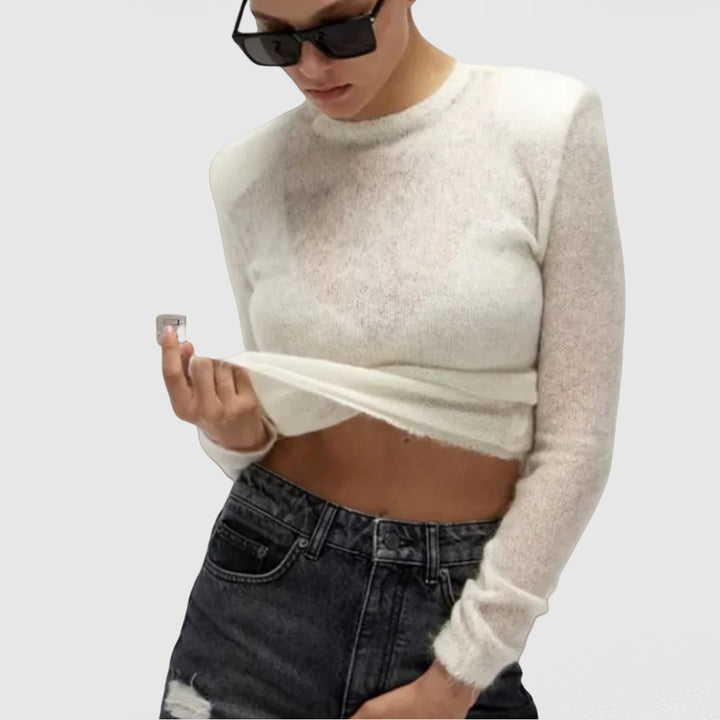 Damen Transparente Strickpullover mit V-Ausschnitt Drune