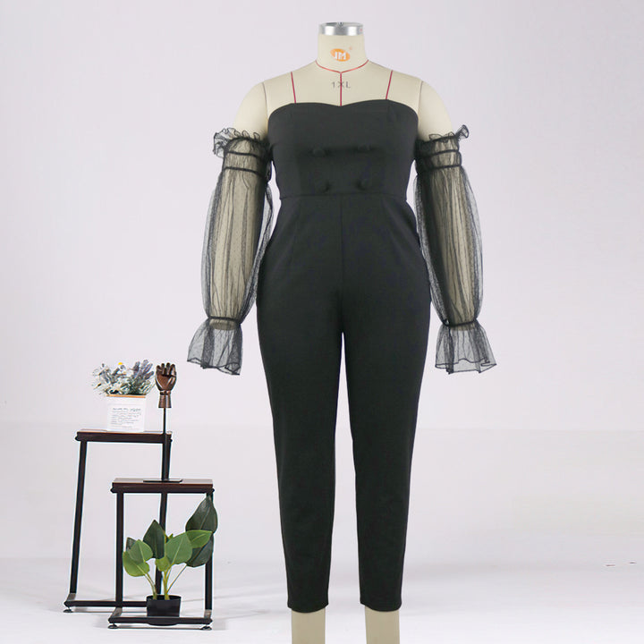 Damen Elegantes Jumpsuit mit transparenten Puffärmeln Drune