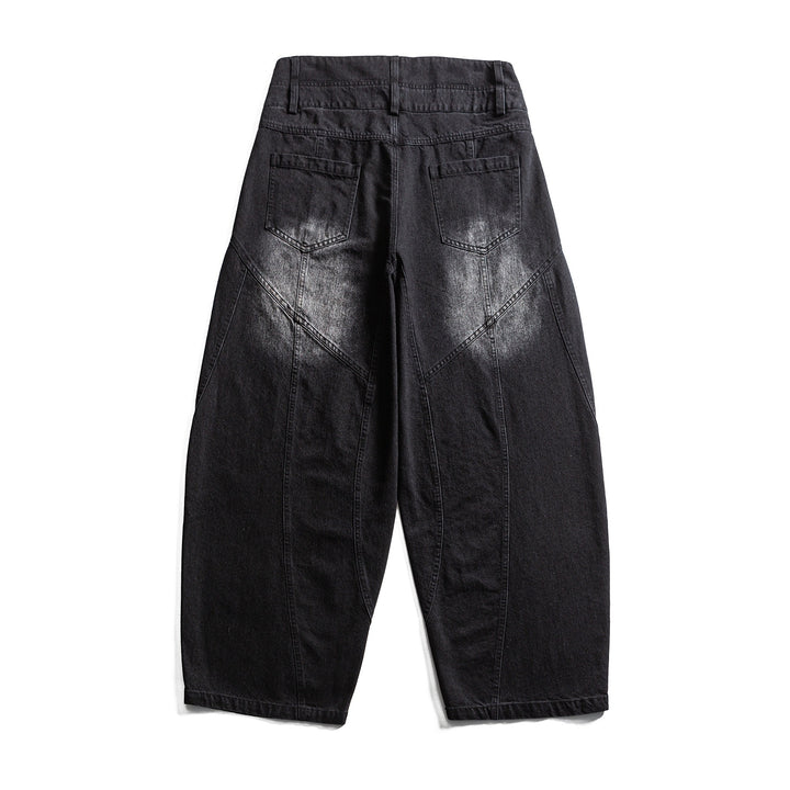 Damen hochtaillierte Ballon-Jeans mit Ziernähten und elastischem Saum Drune