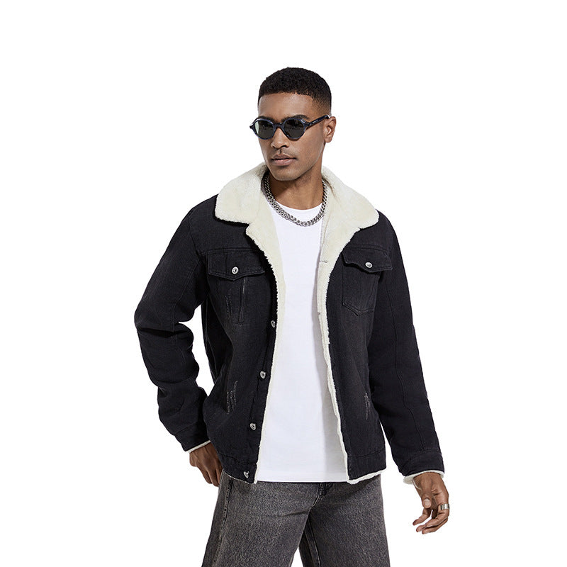 Herren Geprägte Jeansjacke mit Fleece-Innenfutter Drune