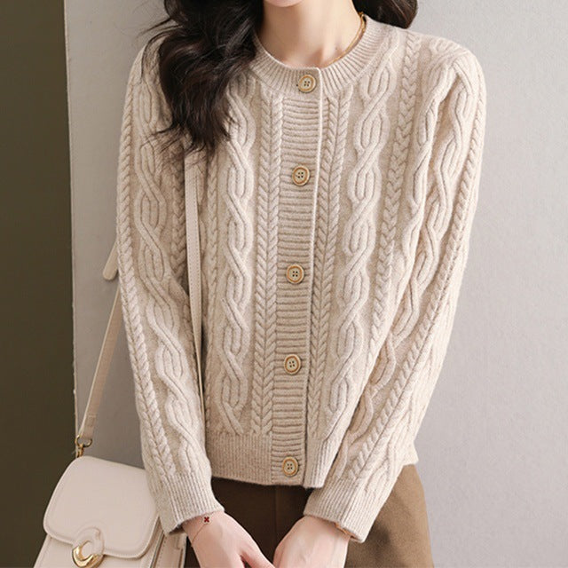 Damen Knopf-Strickjacke mit Zopfmuster Drune