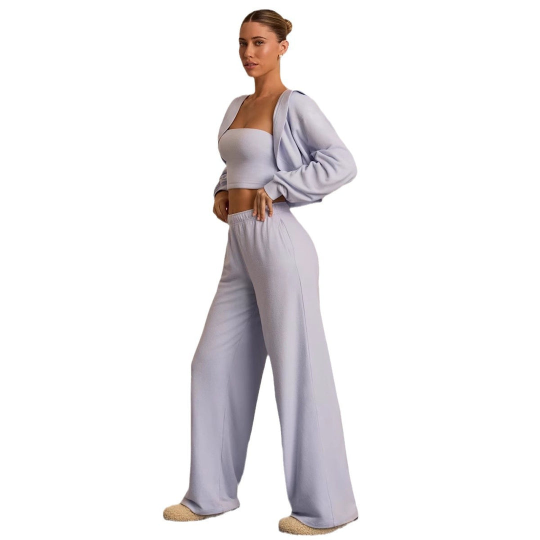 Damen gemütliches Lounge-Set mit cropped Top und weitem Hosenbein