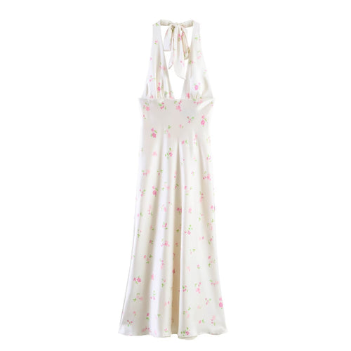 Damen Maxikleid mit offenem Rücken und zarten Blumenmustern Drune