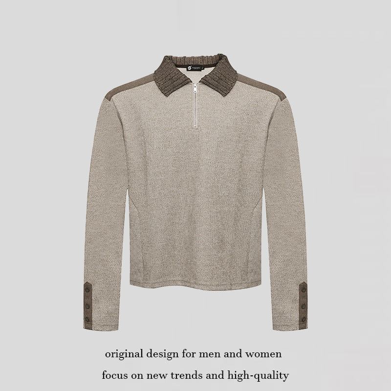 Damen Langarm-Poloshirt mit Halbzip, Kontrastschultern und Knopfmanschetten Drune