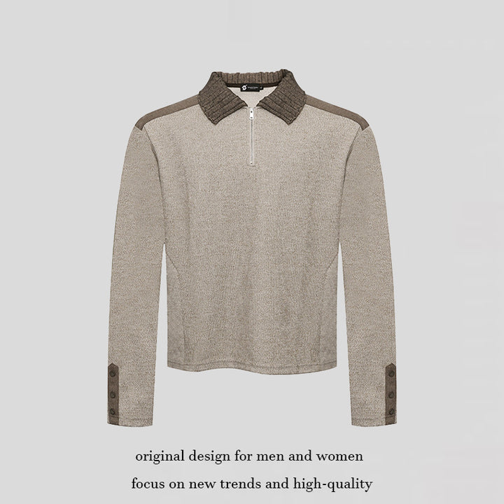 Damen Langarm-Poloshirt mit Halbzip, Kontrastschultern und Knopfmanschetten Drune