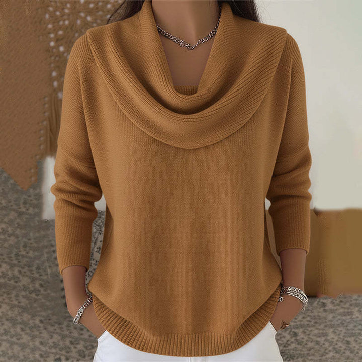 Damen nan schimmernder Strickpullover mit Wasserfallkragen, feiner Glitzerstruktur und schmalem Saum Drune