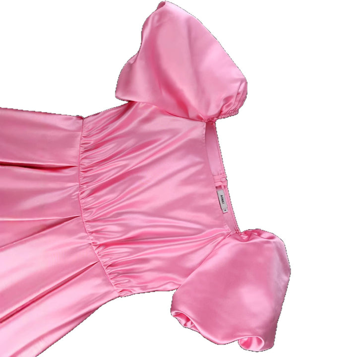 Damen Elegantes Tüllkleid mit Puffärmeln und Schleifenbindung Drune