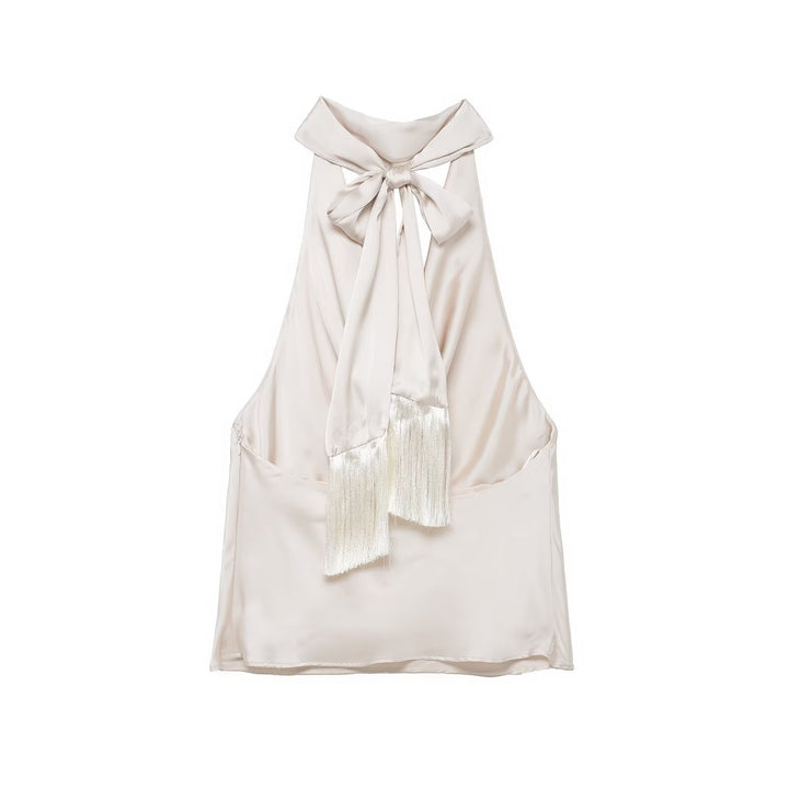 Damen elegantes Haltertop aus fließendem Satin mit dekorativem Rückenausschnitt Drune