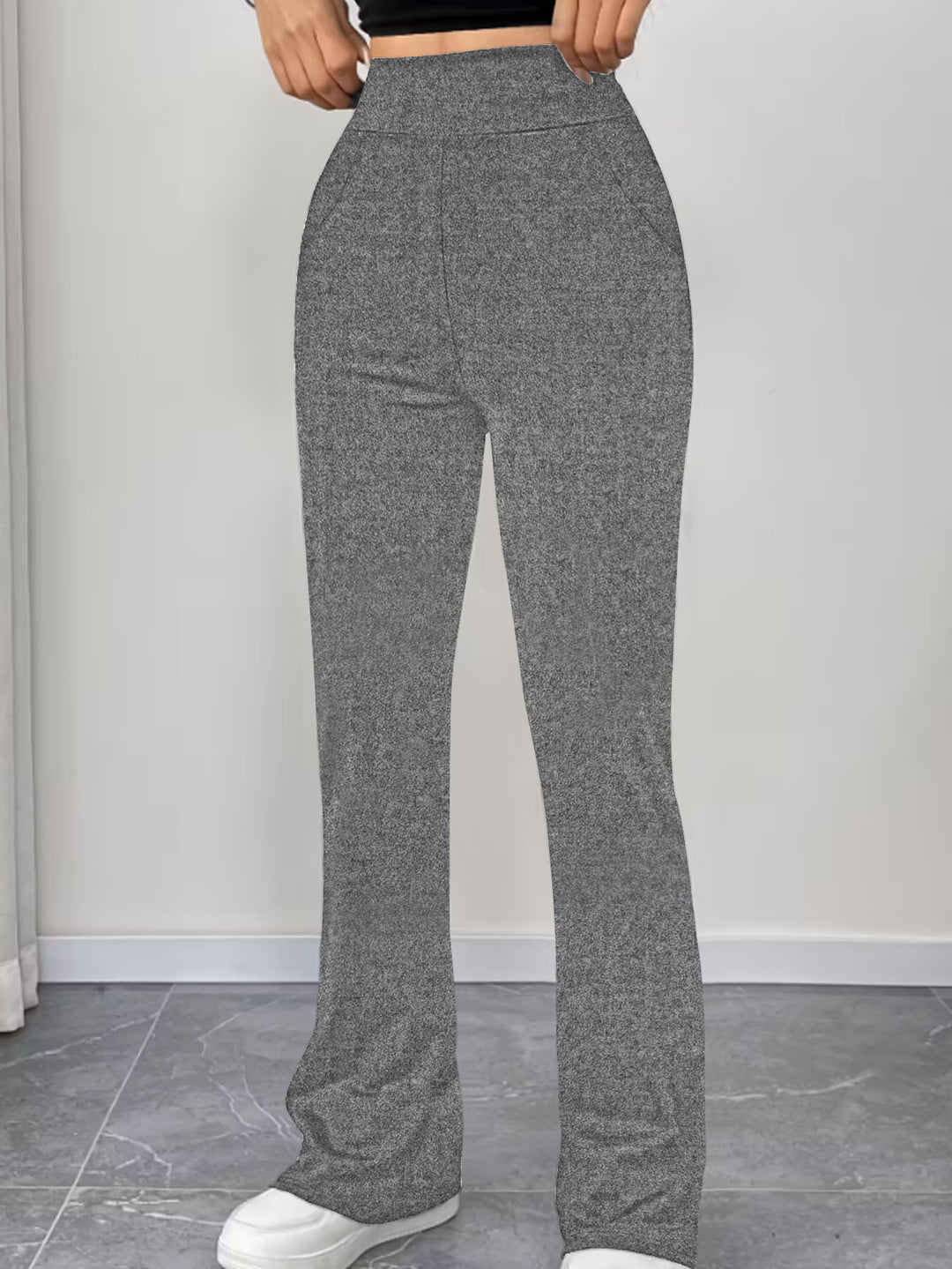 Damen Schlaghose aus Stretch‑Strick mit hohem Bund und Eingrifftaschen Drune