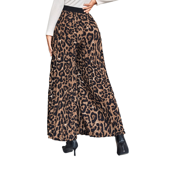 Damen weite Palazzo-Hose mit animalischem Muster und elastischem Bund Drune