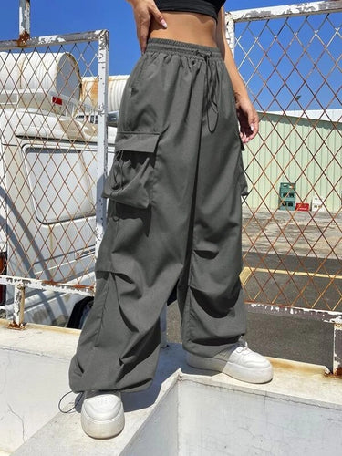 Damen nan weite Cargo-Hose mit Tunnelzugbund, Mehrfachtaschen und verstellbarem Saum Drune