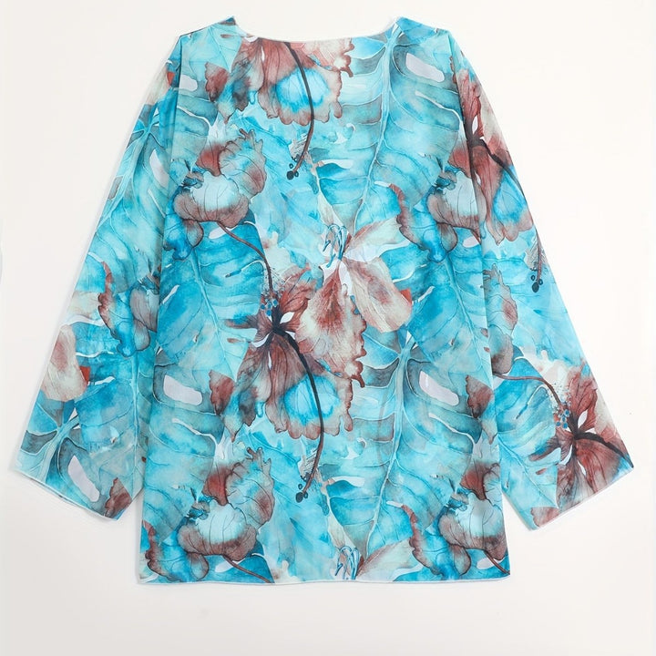 Damen transparenter Strandoberteil mit floralem Muster Drune