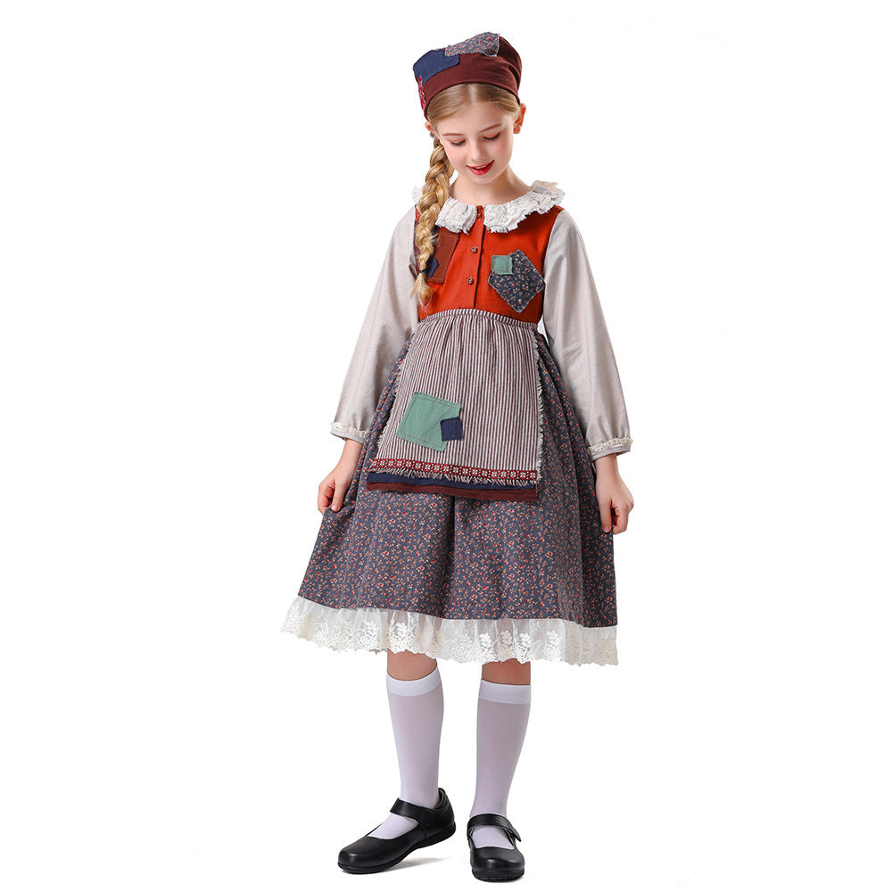 Damen nan vintageinspiriertes Rüschenkleid mit abnehmbarer Schürze und Spitzenbesatz Drune