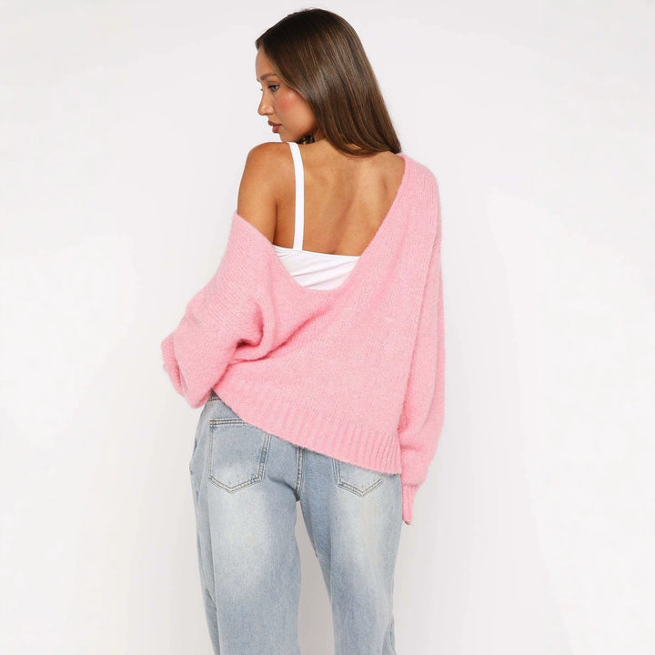 Damen Oversize Bouclé-Pullover mit weitem Boot-Ausschnitt und gerippten Bündchen Drune