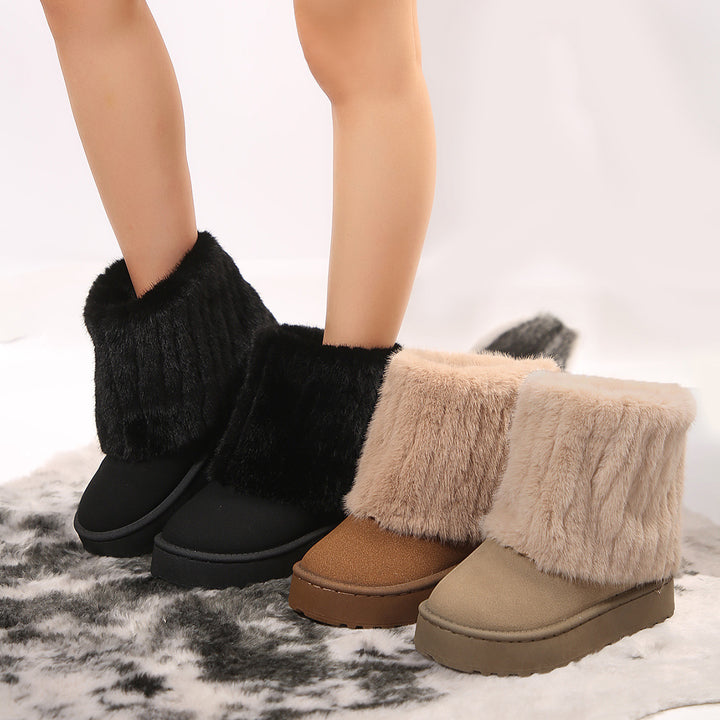Damen gefütterte Kurzstiefel mit hoher Kunstfellmanschette und rutschfester Profilsohle Drune