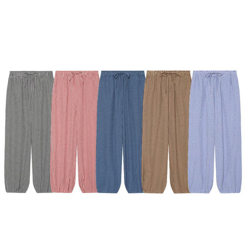Damen Weite Karo‑Hose mit elastischem Bund, Tunnelzug und gesmokten Saum Drune