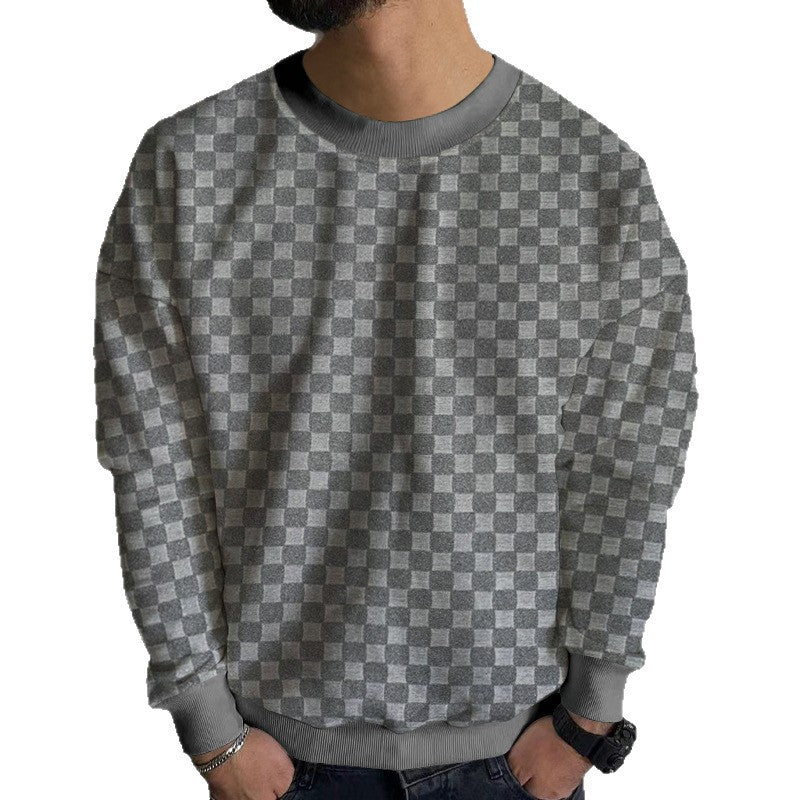 Herren Strukturiertes Baumwoll-Sweatshirt mit Karo-Prägung und Rundhalsausschnitt Drune