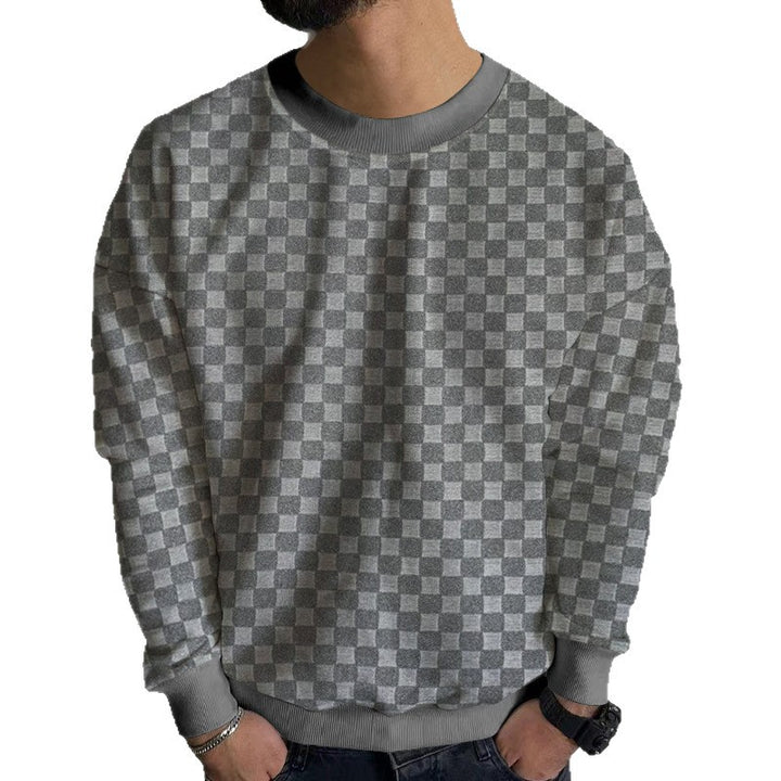 Herren Strukturiertes Baumwoll-Sweatshirt mit Karo-Prägung und Rundhalsausschnitt Drune