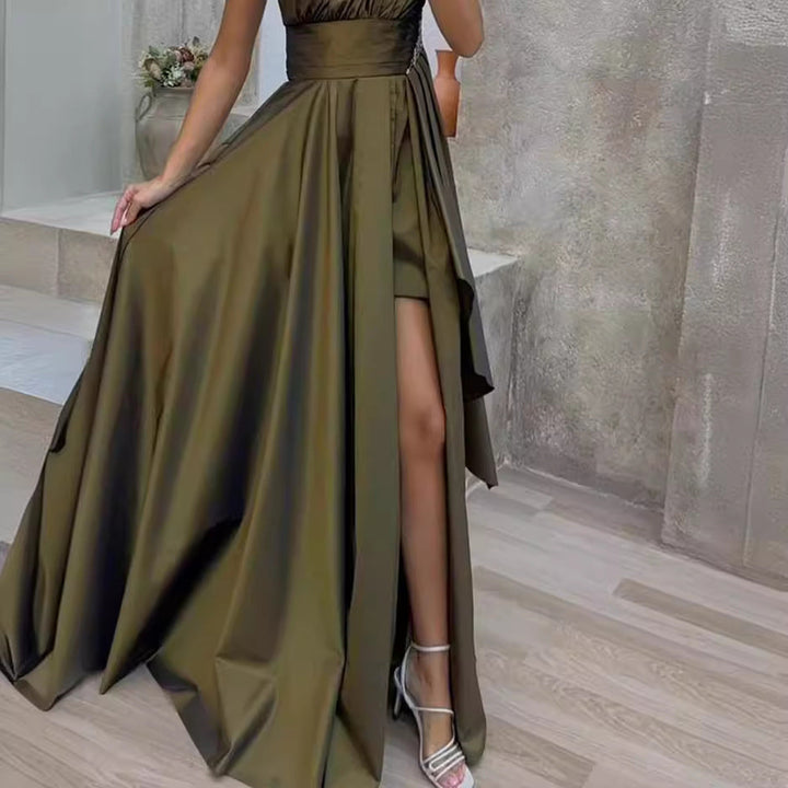 Damen Elegantes Ein-Schulter Abendkleid mit geschwollenem Rock Drune
