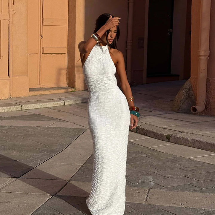 Damen elegantes Maxikleid mit schmalem Schnitt und hochgeschlossenem Design Drune