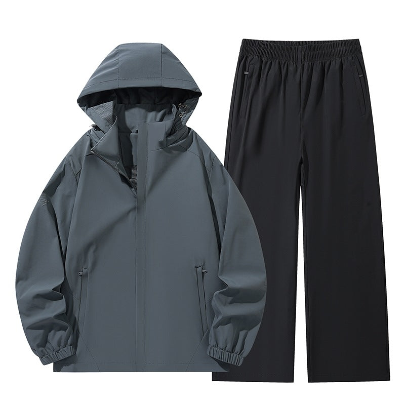 Herren Zweiteiliges wasserabweisendes Regen-Set mit Kapuzenjacke & elastischer Bundhose Drune