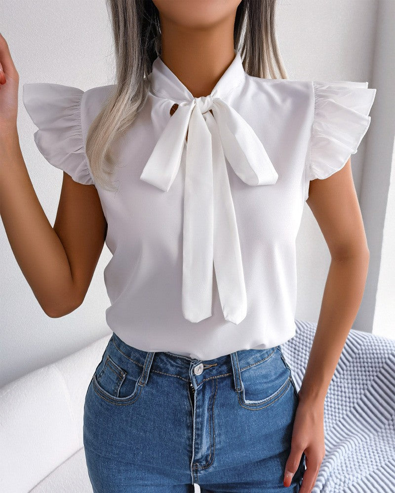 Damen Bluse mit verspielten Puffärmeln und schicker Schleife Drune