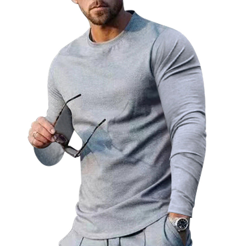 Herren nan eng anliegendes Langarmshirt aus Baumwollstretch mit Rundhalsausschnitt und körperbetonter Passform Drune