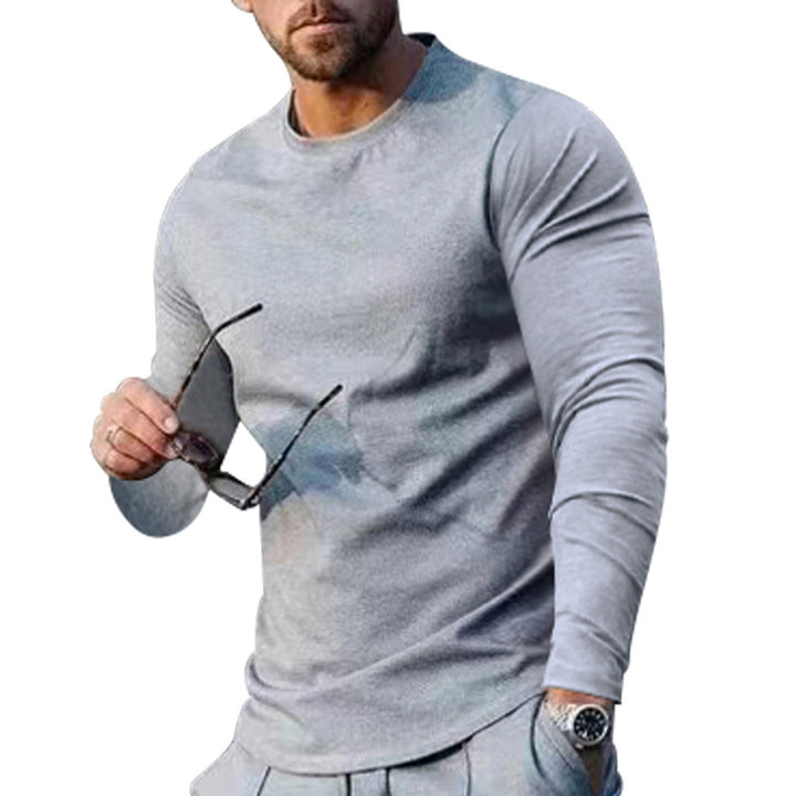 Herren nan eng anliegendes Langarmshirt aus Baumwollstretch mit Rundhalsausschnitt und körperbetonter Passform Drune