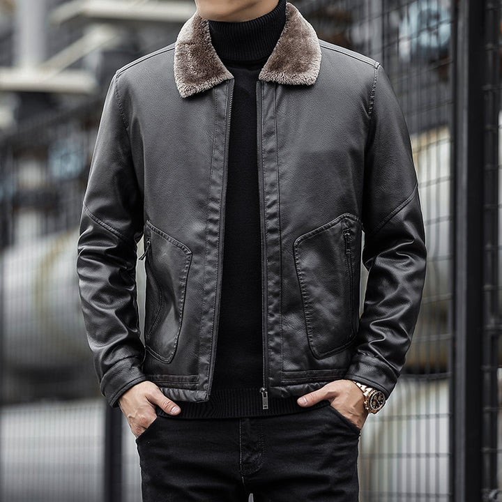 Herren Moderner Kunstlederblouson mit Teddykragen Drune