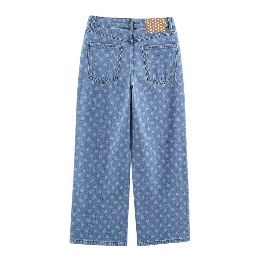 Damen Weite Cropped-Jeans mit hohem Bund und gepunktetem Denim Drune