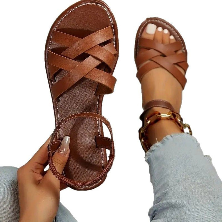 Damen Riemchen Knöchel Wickel Flache Sandalen mit Gepolstertem Fußbett Drune