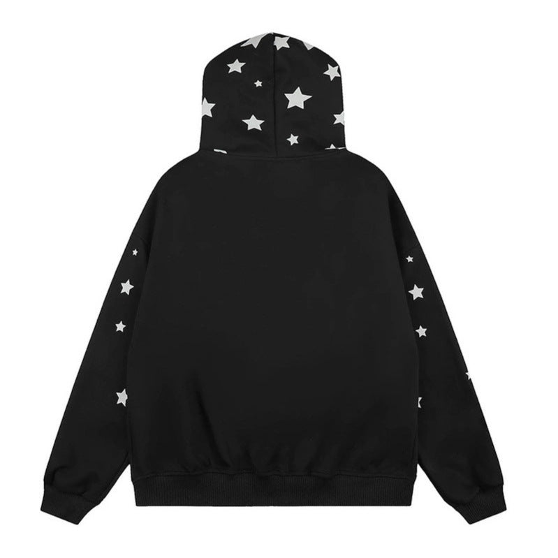 Damen Oversize Kapuzen‑Sweatjacke mit Sternen‑Allover, Kunstfellbesatz und durchgehendem Reißverschluss Drune