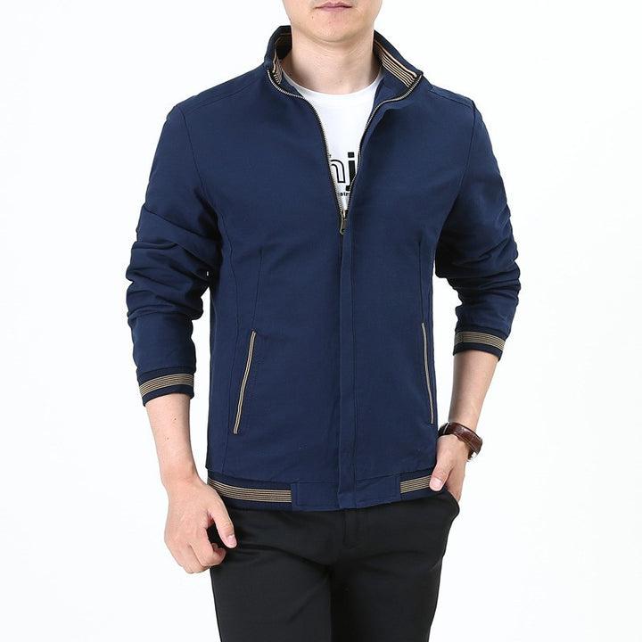 Herren nan taillierte Harrington-Jacke aus Baumwoll-Twill mit verdecktem Reißverschluss und gestreiften Bündchen Drune