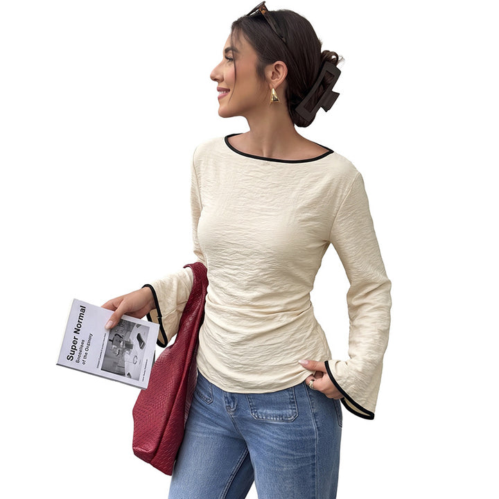 Damen Elegantes Langarmshirt mit Rüschenärmel Drune