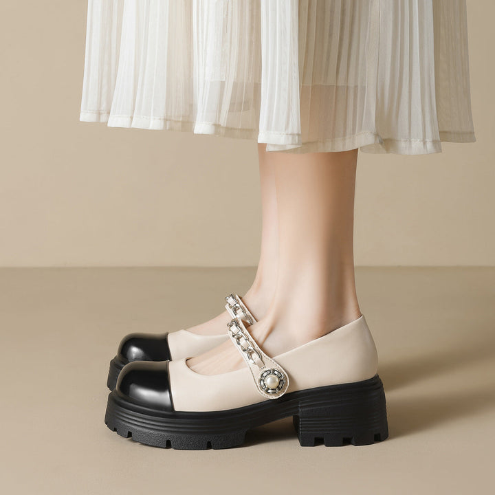 Damen elegante Mary-Jane Schuhe mit modischer Kettenverzierung Drune