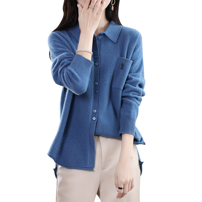 Damen Strickbluse mit klarem Schnitt und eleganten Knopfdetails Drune