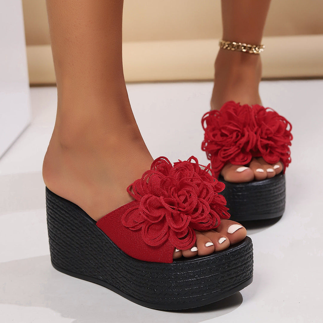 Damen Plattform-Sandalen mit floralen Applikationen und rutschfester Sohle Drune