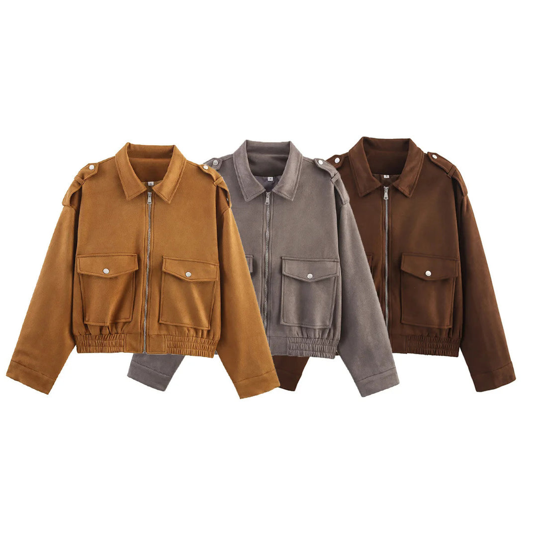Damen nan cropped Utility-Jacke mit Schulterklappen, aufgesetzten Pattentaschen und elastischem Saum Drune