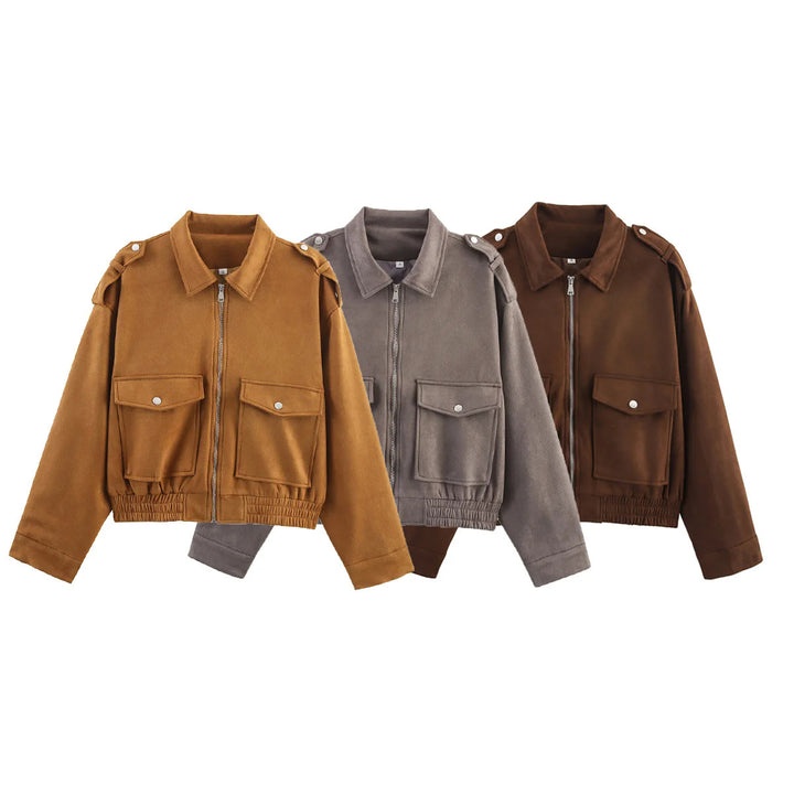 Damen nan cropped Utility-Jacke mit Schulterklappen, aufgesetzten Pattentaschen und elastischem Saum Drune