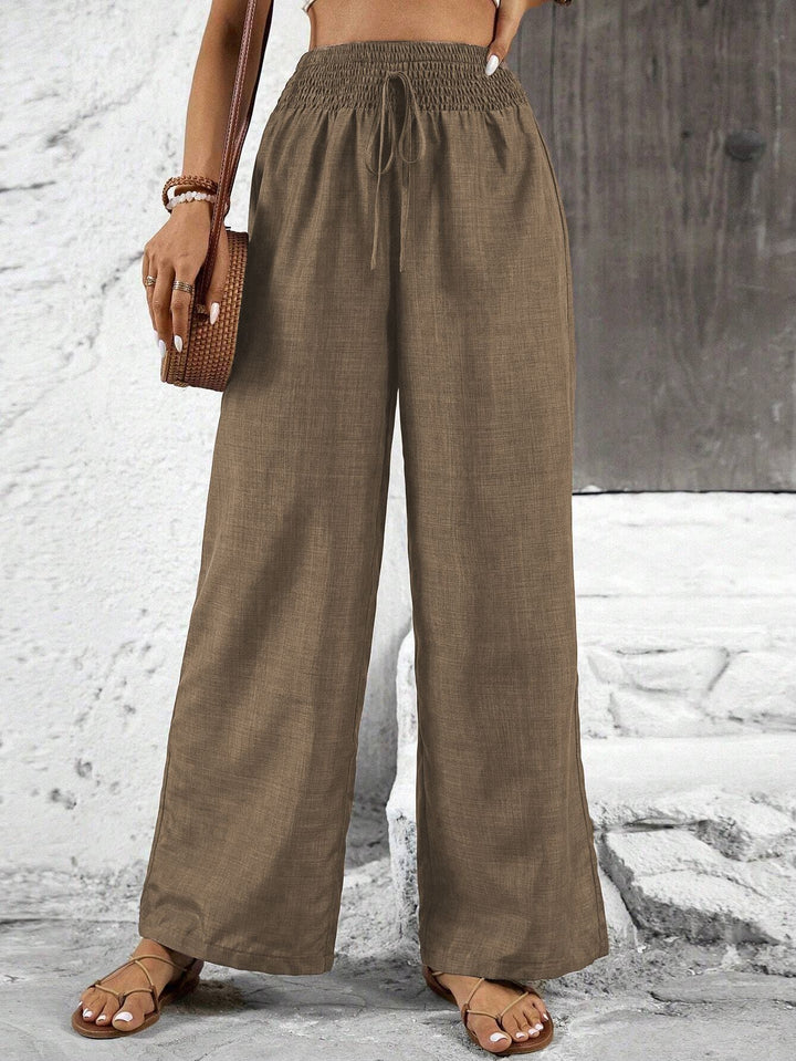 Damen weit geschnittene Sommerhose mit elastischem Bund und Kordelzug Drune