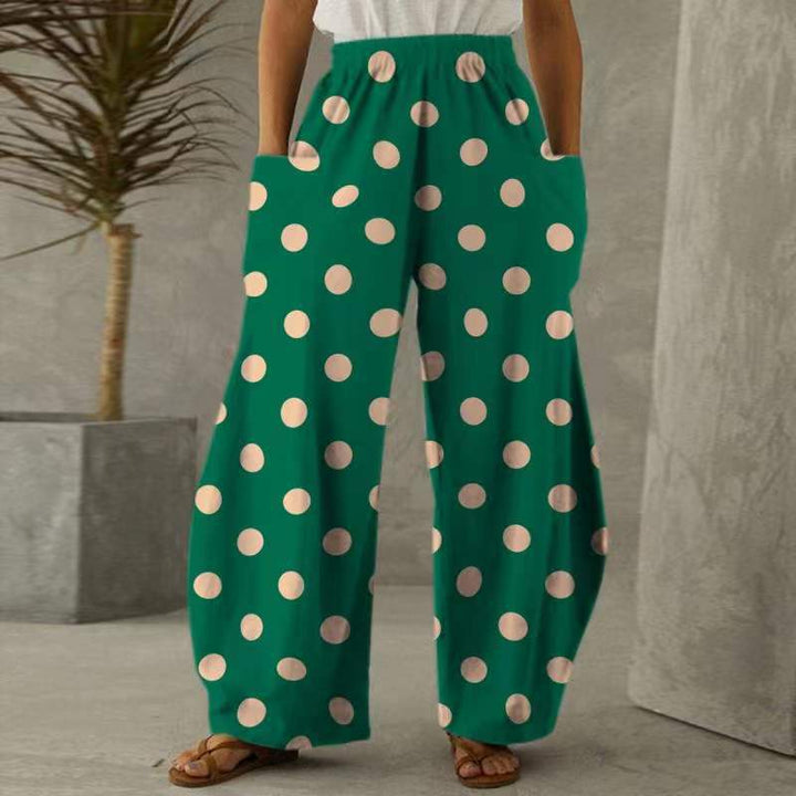 Damen Weite Blumen-Hosen mit Taschen und elastischem Bund Drune
