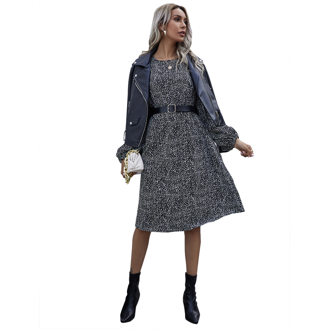 Damen elegantes Midikleid mit langen Puffärmeln und elastischem Taillenband Drune