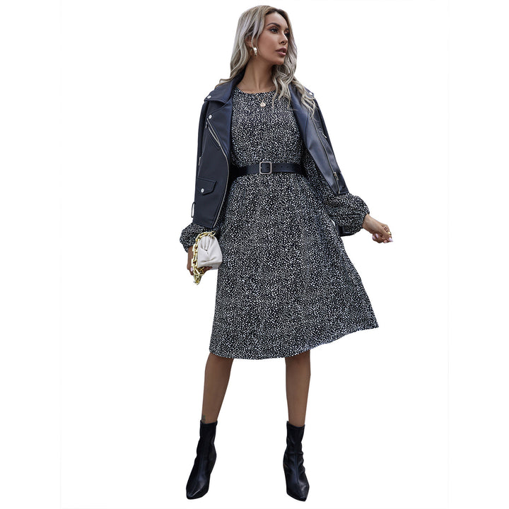 Damen elegantes Midikleid mit langen Puffärmeln und elastischem Taillenband Drune