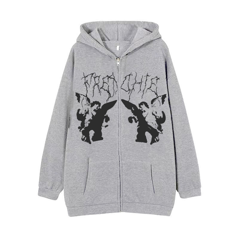 Damen nan Kapuzenjacke mit durchgehendem Reißverschluss und Rippenherz-Print Drune