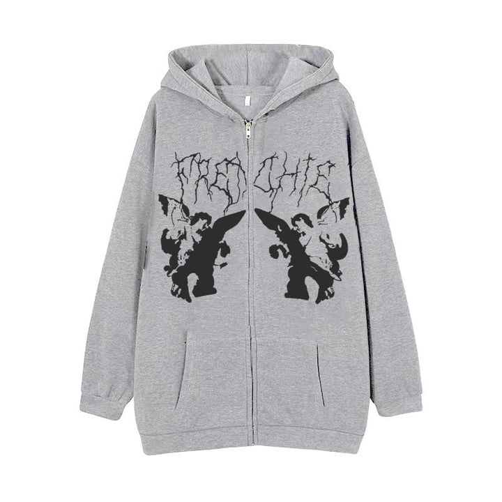 Damen nan Kapuzenjacke mit durchgehendem Reißverschluss und Rippenherz-Print Drune