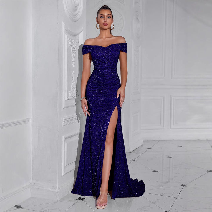 Damen Elegantes Abendkleid mit schulterfreiem Design und funkelnden Pailletten Drune